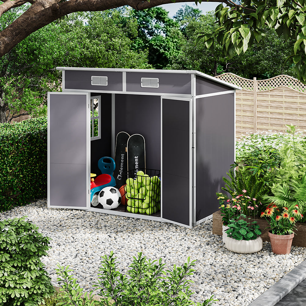 6x4ft light grey garden plastic tool storage shed with double doors and weather-resistant design